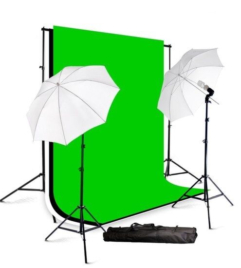Greenscreen studio met ophangsysteem en lampen